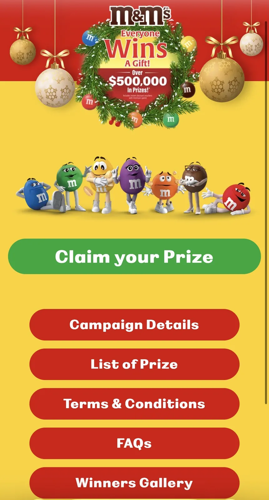 Contest microsite home screen on a phone